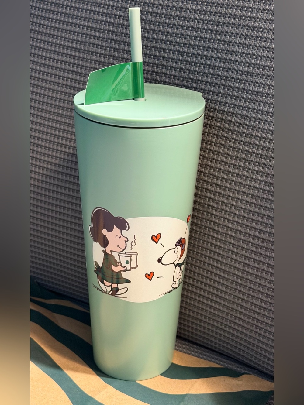 Starbucks Mint Green Peanuts Travel Tumbler with Straw